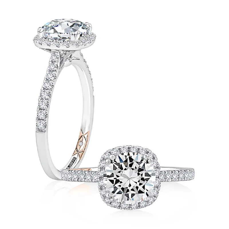 Premium Jewelry At Promotional Prices – Shine Today A. Jaffe Cushion Shaped Halo Round Center Diamond Engagement Ring with Pave Band