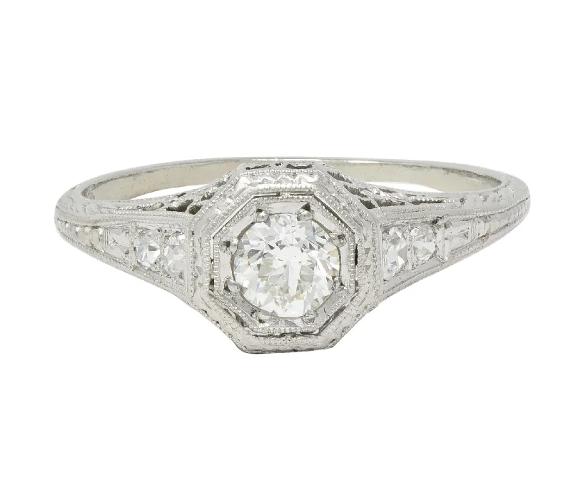 Elevate Your Jewelry Collection With Limited-Time Savings Art Deco 0.30 CTW Diamond Platinum Fleur-De-Lis Vintage Engagement Ring