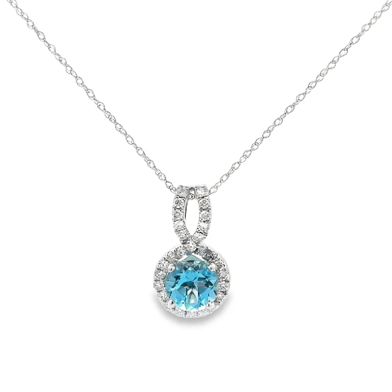 Blue Topaz and Diamond Pendant in White Gold