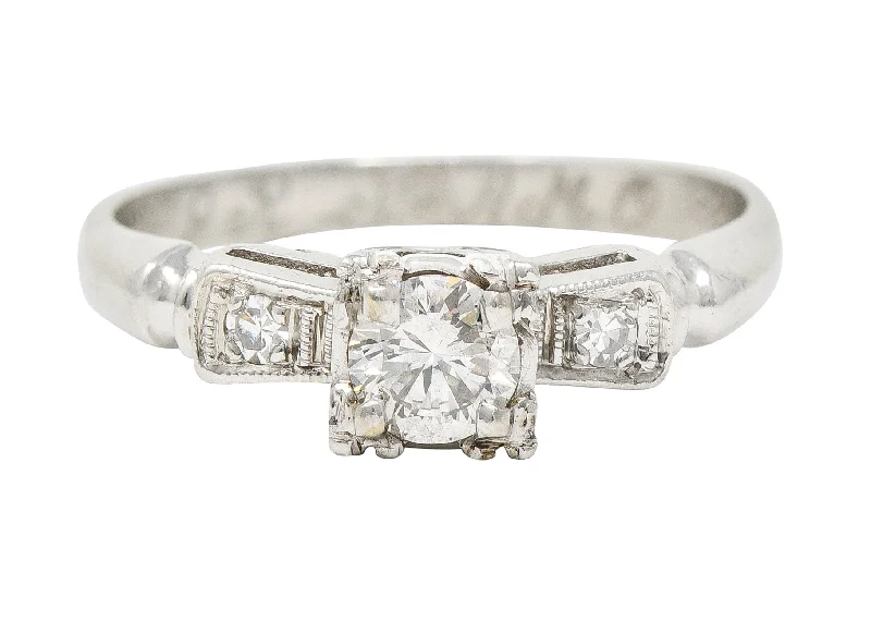 Sparkle More For Less – Jewelry Sale Happening Now Mid-Century 0.40 CTW Transitional Cut Diamond Platinum Bow Vintage Engagement Ring