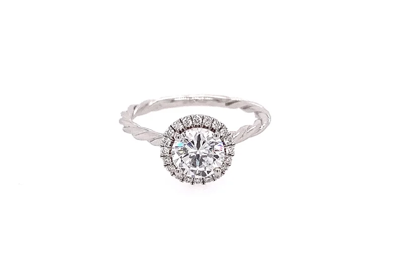 Round Diamond Single Halo Twisted Shank Engagement Ring Semi-Mount