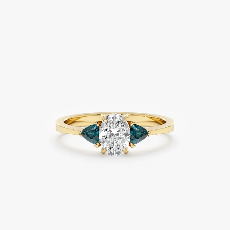 Trendy Minimalist Jewelry For Everyday Wear Teal Sapphire Diamond Engagement Ring, Katja