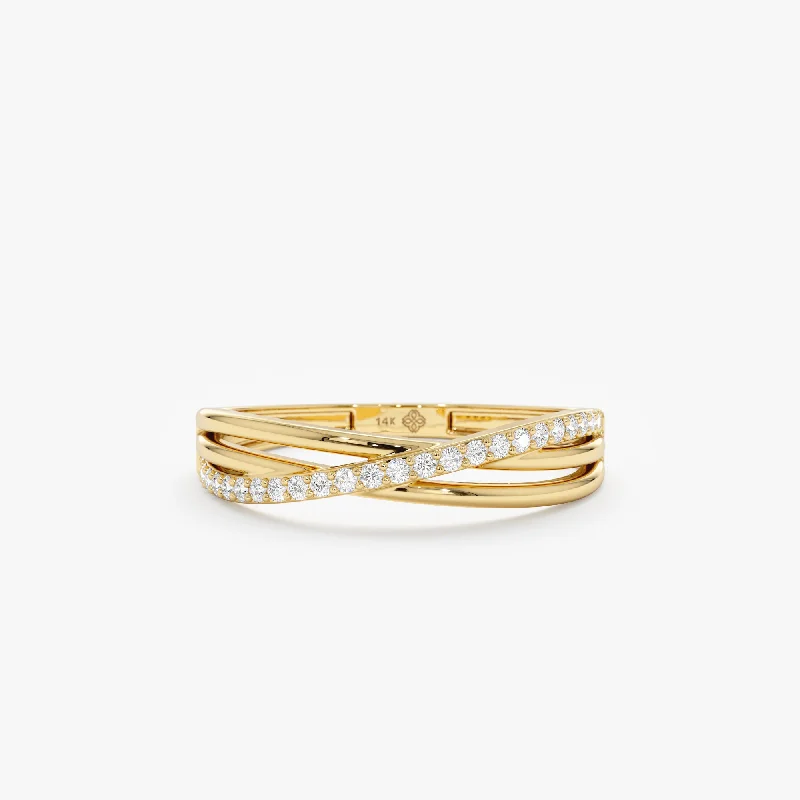 Three Line Diamond Crossover Ring, Emily