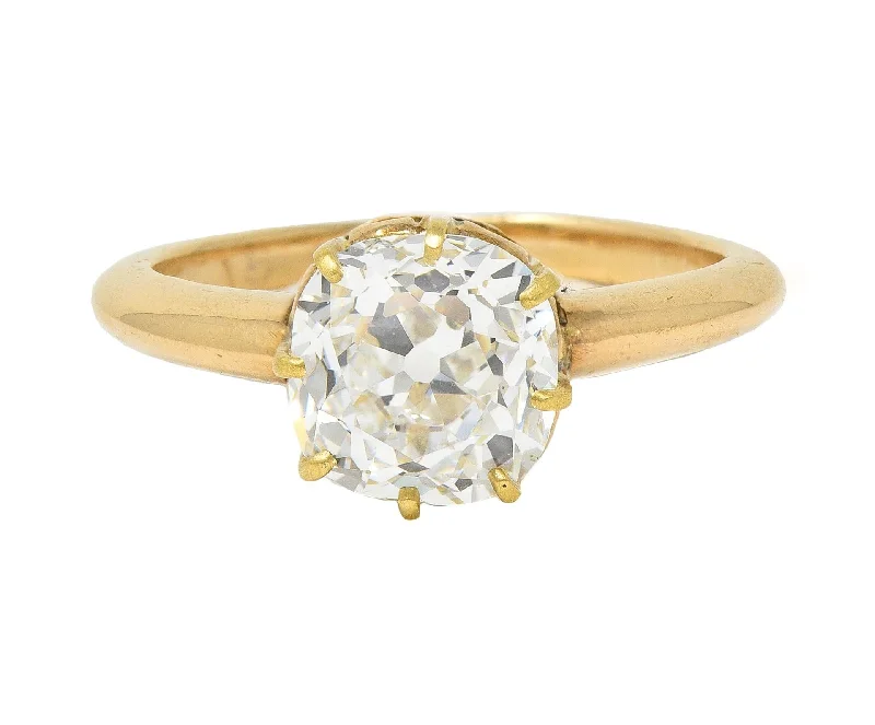 Victorian 2.11 CTW Old Mine Cut Diamond 14 Karat Yellow Gold Arch Antique Engagement Ring GIA