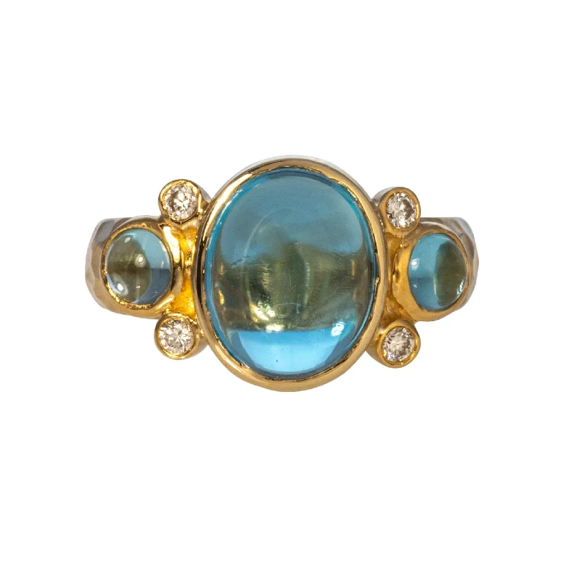 Blue Topaz Cabochon & Diamond 14K Yellow Gold Ring