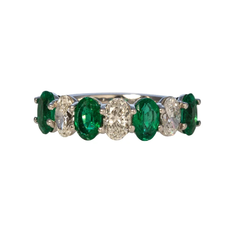 Emerald & Diamond 18K White Gold Halfway Band