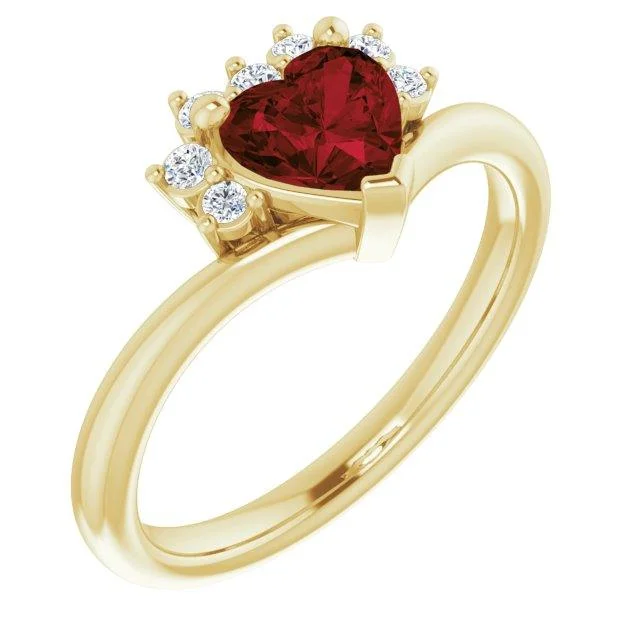 JDTKSP-72153 14K Natural Mozambique Garnet & .03 CTW Natural Diamond Heart Rring