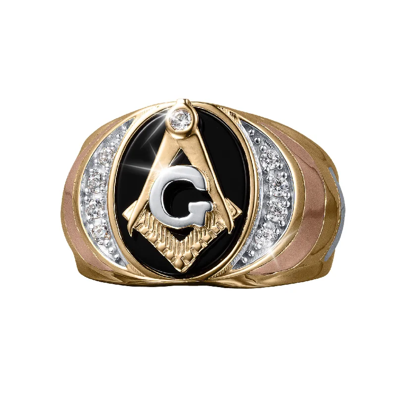 Classic And Modern Jewelry Styles On Sale Onyx Brotherhood Freemason Men's Ring