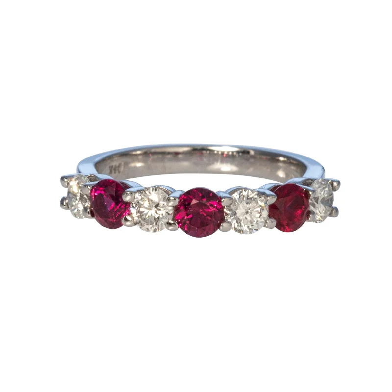 Ruby & Diamond 14K White Gold Halfway Band