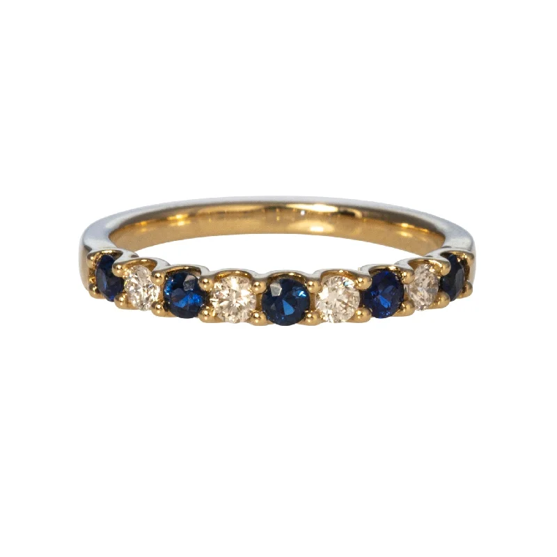 Sapphire & Diamond Halfway 14K Yellow Gold Band