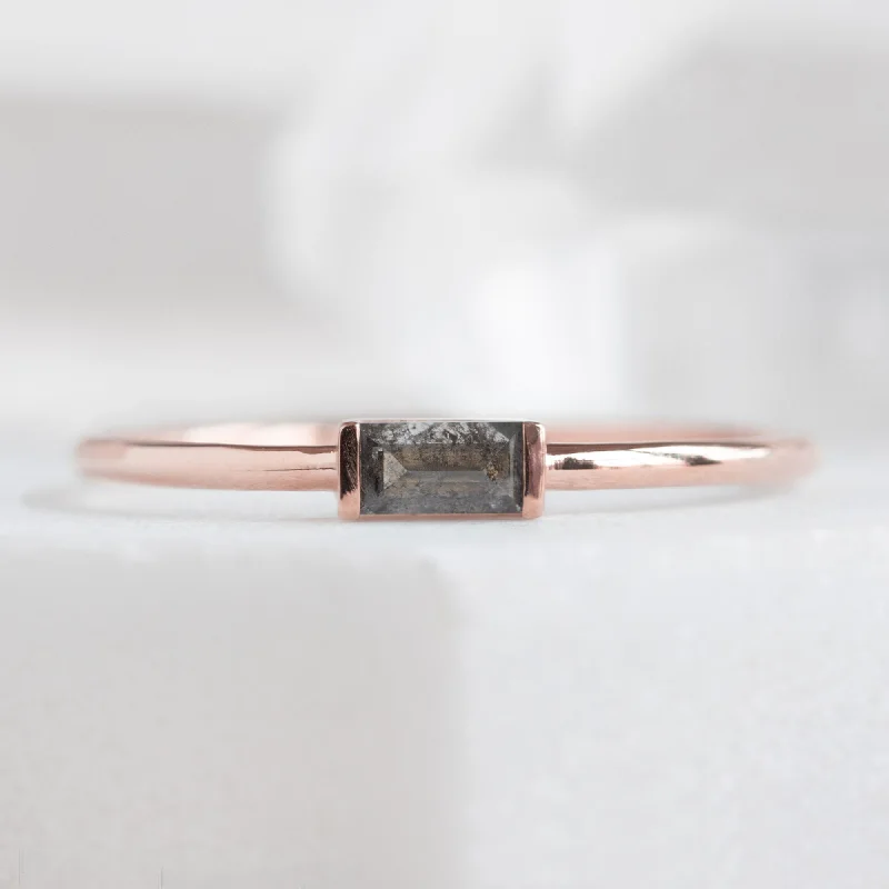 The Baguette Salt and Pepper Diamond Line Ring | 10K Rose Gold