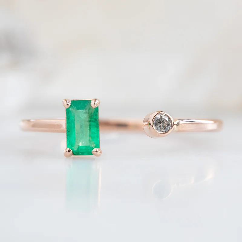 The Open Cuff Emerald + Diamond Ring | 14K Rose Gold