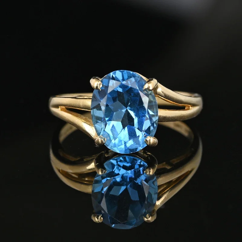 Grab Stylish Jewelry Before The Sale Ends Vintage MidCentury 14K Gold Oval Blue Topaz Ring