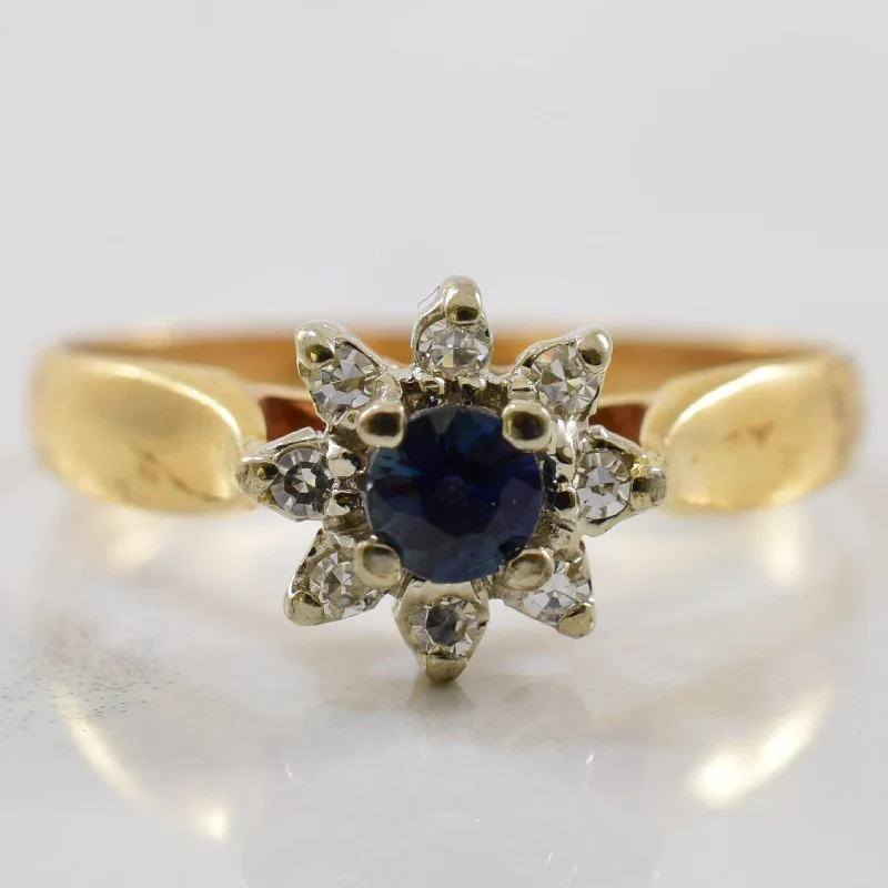 Elevate Your Outfit With Discounted Statement Jewelry Petite Sapphire & Diamond Halo Ring | 0.06ctw, 0.20ct | SZ 6.25 |