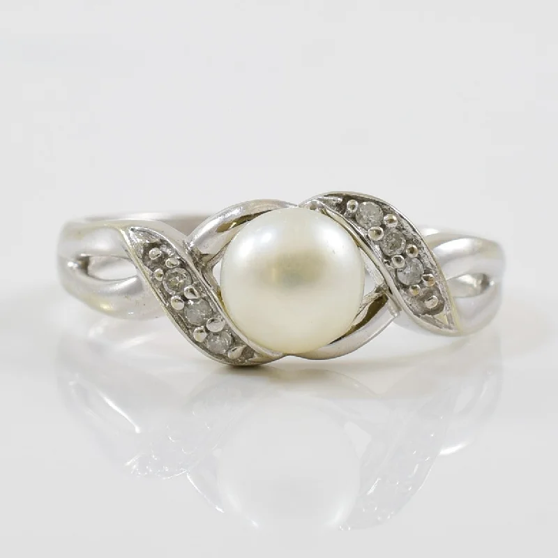 Trendy Minimalist Jewelry For Everyday Wear Bypass Diamond & Pearl Ring | 0.03ctw, 1.50ct | SZ 6.5 |