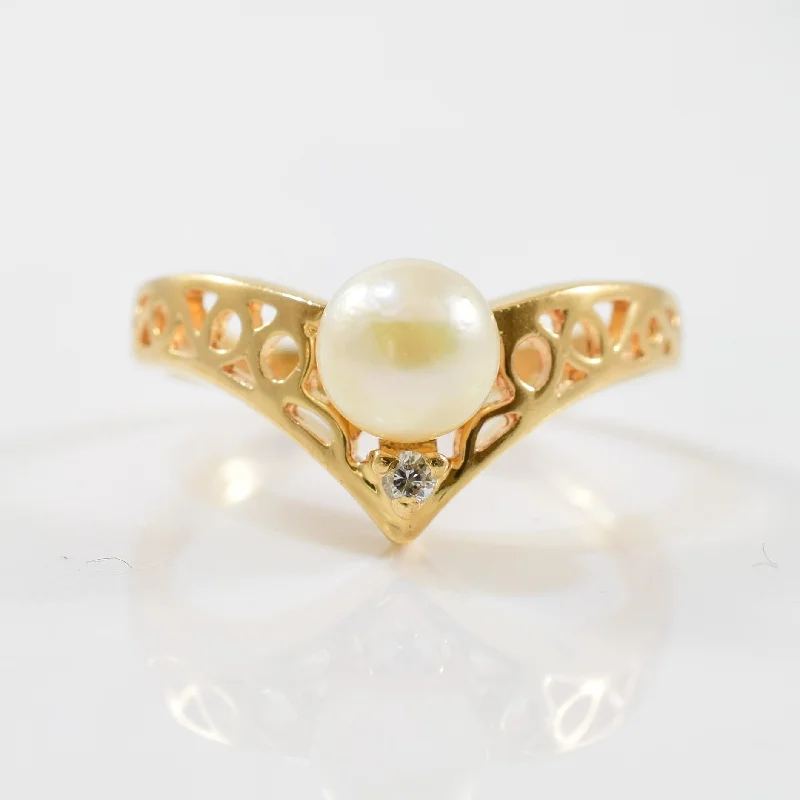 Shop Jewelry That Shines Without The High Price Diamond & Pearl Chevron Ring | 0.02ct, 1.50ct | SZ 6 |