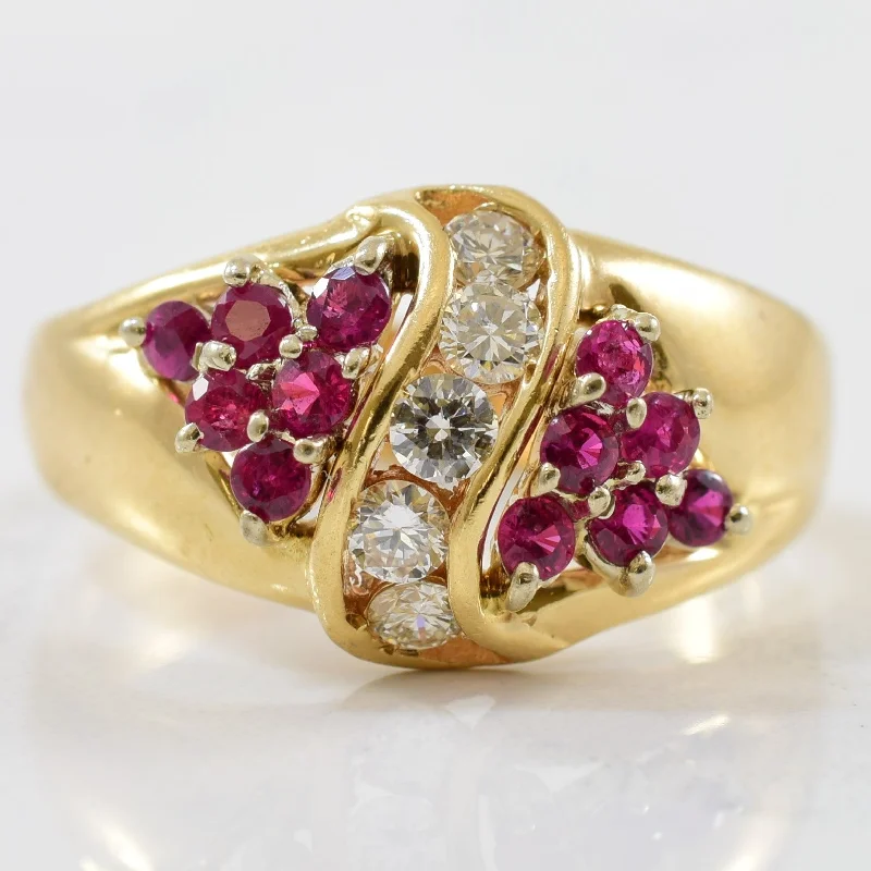 Modern Statement Jewelry For Bold Styling Diamond & Ruby Bypass Cocktail Ring | 0.25ctw, 0.44ctw | SZ 8.25 |