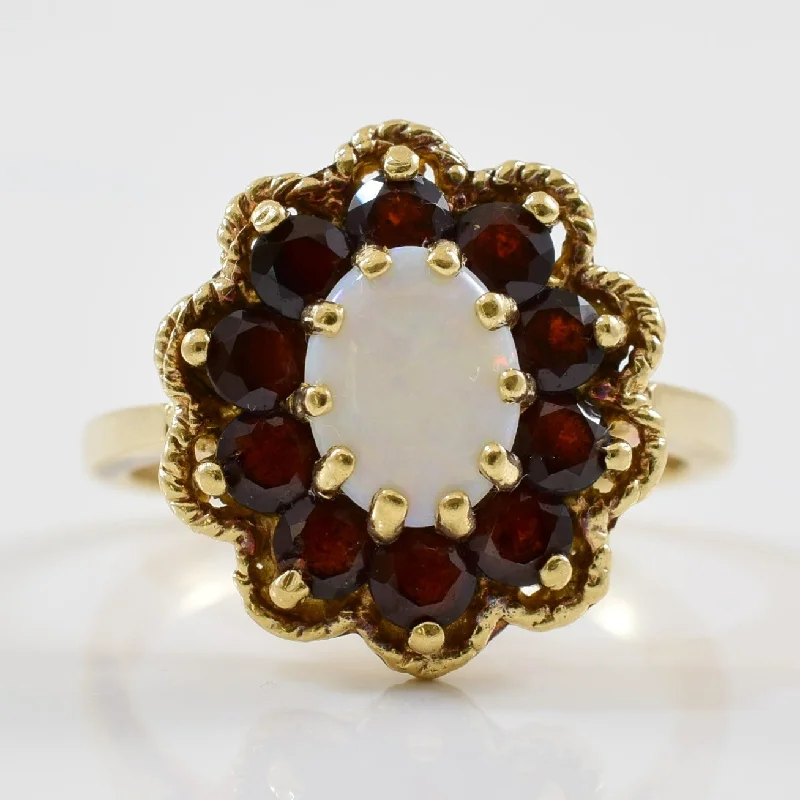 High-Quality Gemstone Jewelry For Special Occasions Opal & Garnet Halo Ring | 0.34ct, 1.40ctw | SZ 6.75 |