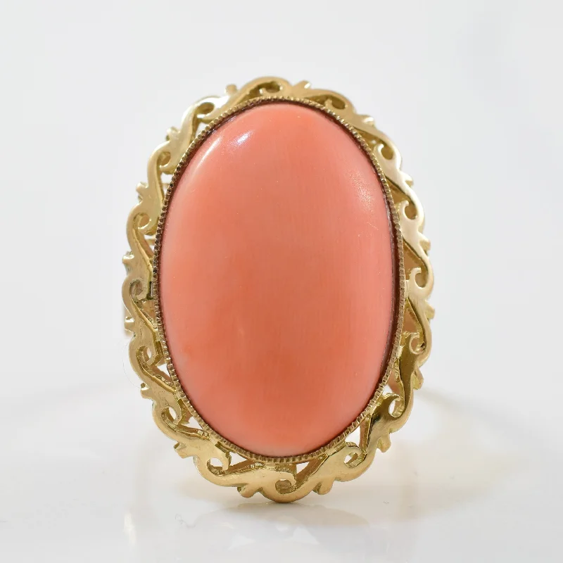 Timeless Jewelry Styles At Wallet-Friendly Prices 1960s Oval Coral Cocktail Ring | 12.76ct | SZ 5.5 |