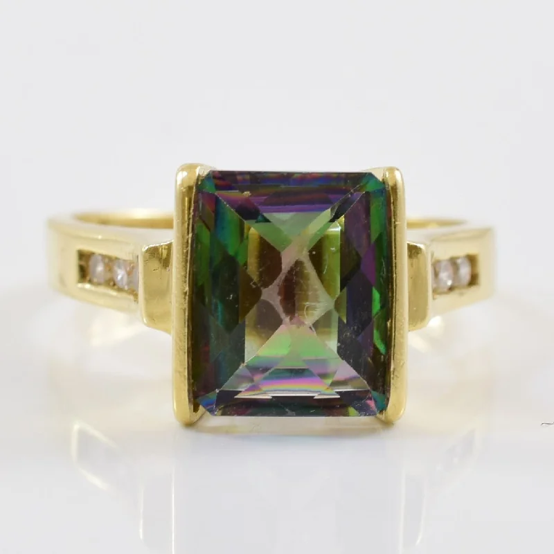 Luxury Handcrafted Jewelry For Elegant Looks Tension Set Mystic Topaz & Diamond Ring | 0.12ctw, 3.70ct | SZ 7.75 |