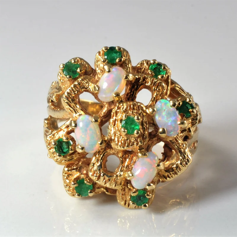 Jewelry Sale Bonanza – Grab Your Sparkle Now Emerald & Opal Cocktail Ring | 0.25ctw, 0.60ctw | SZ 7.75 |