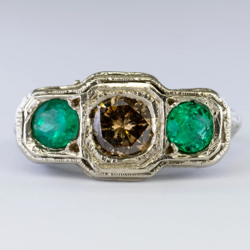 Limited-Time Jewelry Discounts – Shine Without The Splurge Ornate Art Deco Diamond & Emerald Ring | 0.62ct, 0.50ctw | SZ 5.5 |