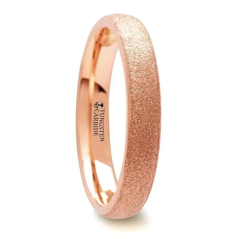 4mm EMBER Domed Tungsten Ring Rose Gold Plating and Sandblasted Crystalline Finish