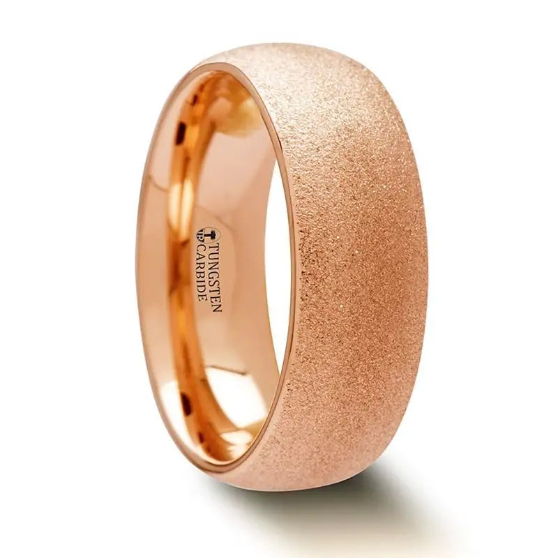 8mm EMBER Domed Tungsten Ring Rose Gold Plating and Sandblasted Crystalline Finish