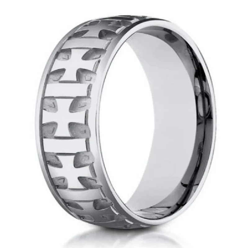 Designer Men's Ring in Platinum with Gaelic Crosses | 6mm