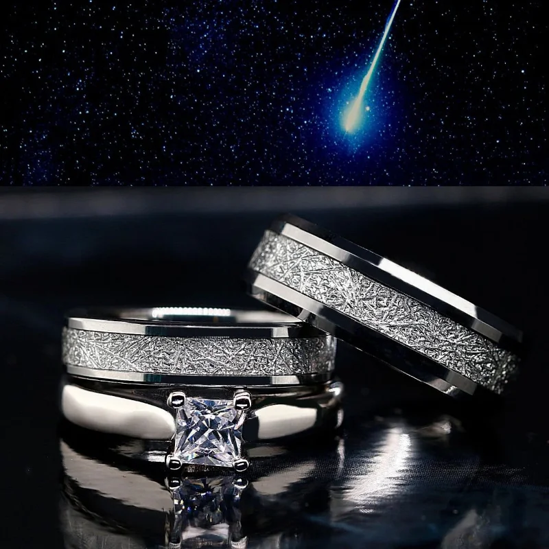 Celestial Trio Set - 3pc Couple Engagement Ring Set | Women Engagement Ring | Wedding Couple Bands