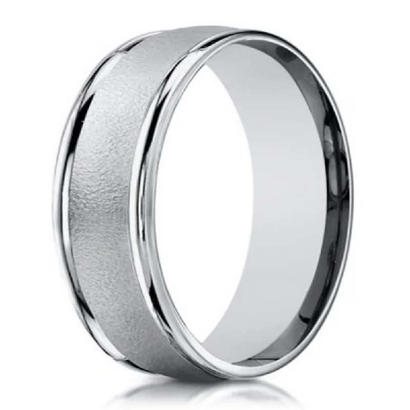 Sand Blasted Men's 18K White Gold Designer Wedding Band | 6mm