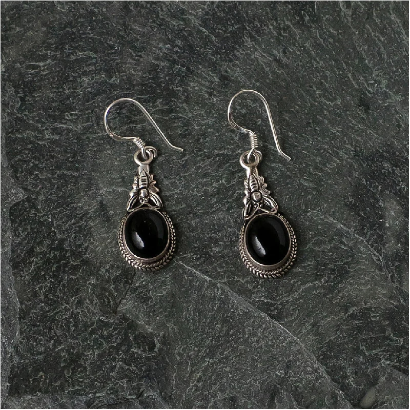 Silver Earrings with Onyx Stone