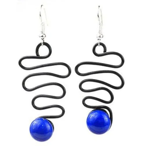 Enameled Wire and Blue Glass Bead "Lombard" Earrings - Chilean