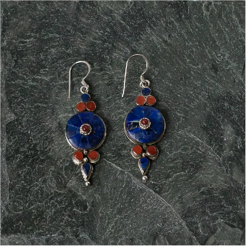 Lapis Lazuli Earrings with Red Stones