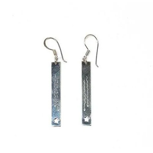 Long Silver Bar Earrings with Tiny Star Cut-Out - Chilean