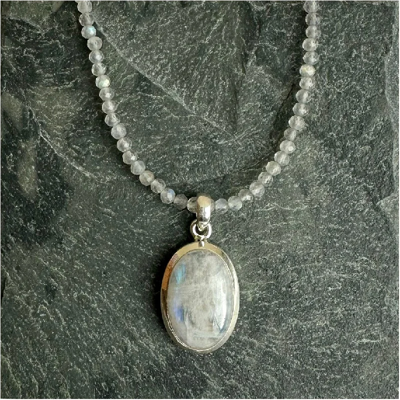 Moonstone and Labradorite Beaded Necklace