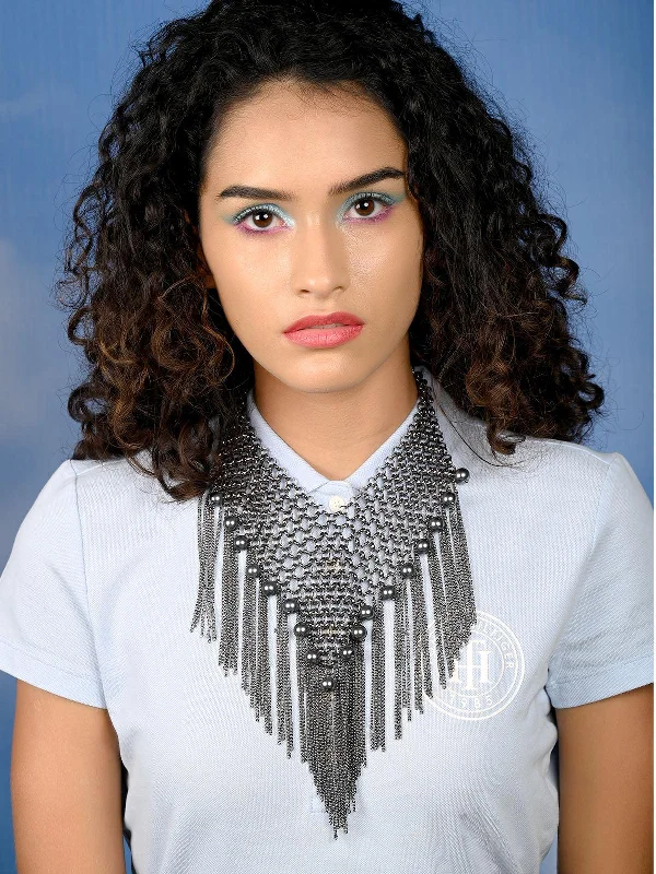 Odette Oxidised Silver Bohemian Necklace For Women