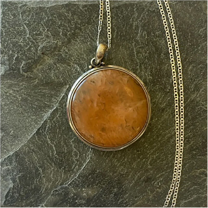 Silver Pendant and Chain with Carnelian Stone