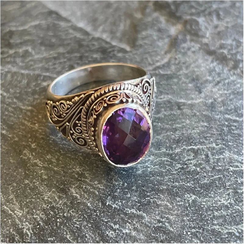 Silver Ring with Amethyst Crystal