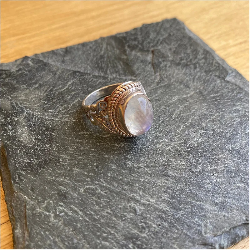 Silver Ring with Moonstone - Ring Size 8.5