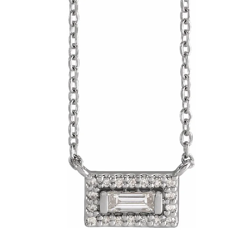 Jewelry Sale – Exclusive Styles At Lower Prices 14K White Gold 1/10 CTW Diamond Baguette Halo-Style Necklace Jewelry Sale – Exclusive Styles At Lower Prices 14K White Gold 1/10 CTW Diamond Baguette Halo-Style Necklace