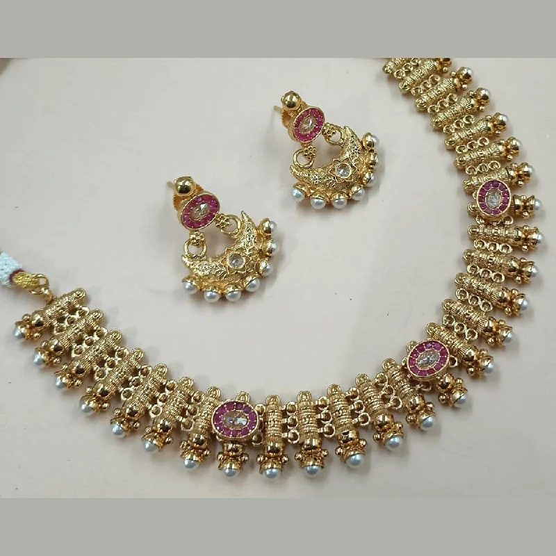 Upgrade Your Collection With Our Limited-Time Jewelry Sale FS Collection Gold Plated Crystal Stone And Pearls Necklace Set