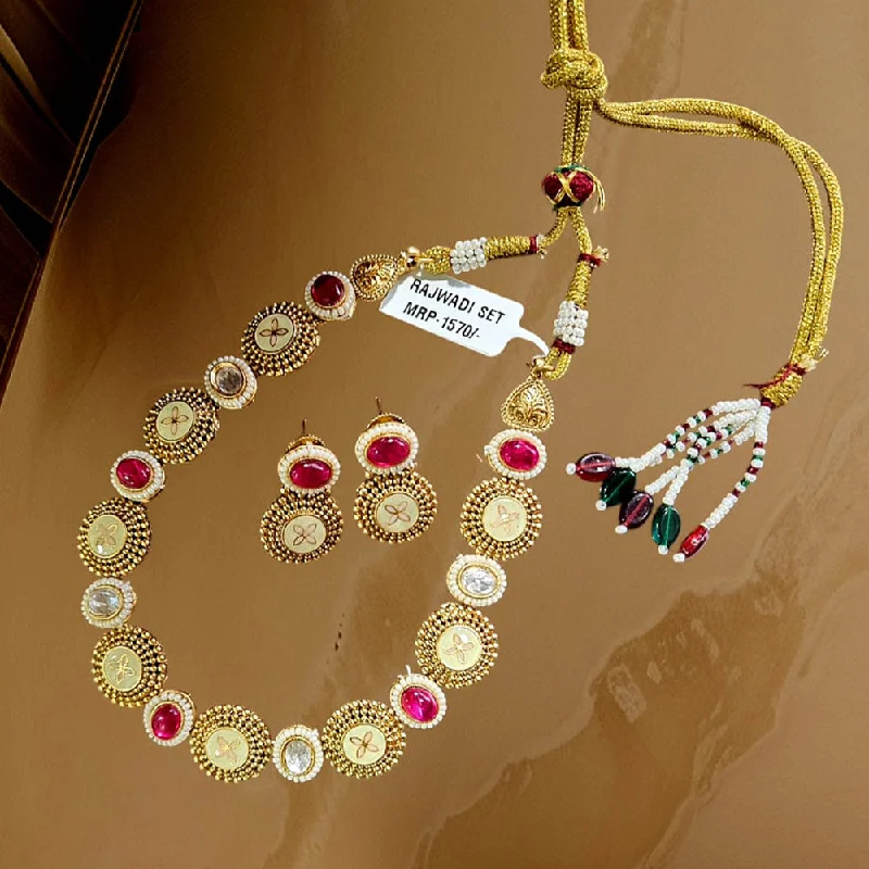Premium Diamond Jewelry For Unforgettable Moments Nakoda Jewels Brass Copper Gold Plated Pota Stone  Necklace Set