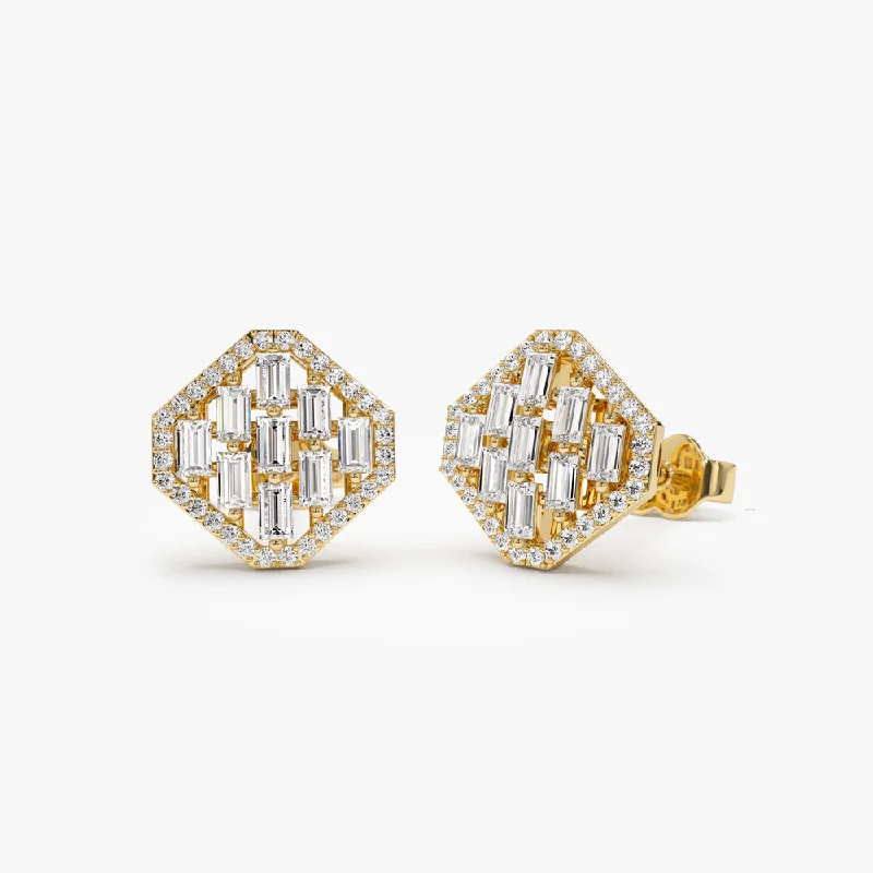 Best Jewelry Sale – Shop Exclusive Designs Now 14k Baguette Diamond Earrings in Halo Setting