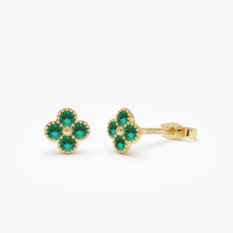 Breathtaking Jewelry, Breathtaking Prices 14k Emerald Clover Beaded Studs