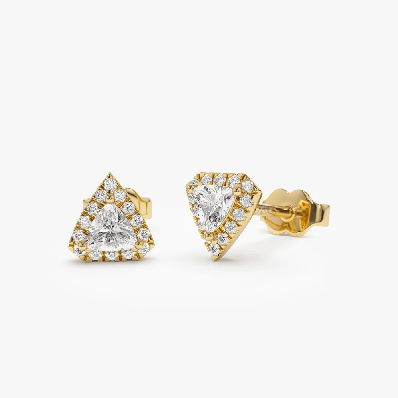 Timeless Beauty, Unbeatable Deals – Jewelry Sale On 14k Petite Trillion Diamond Studs with Halo Setting