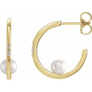 Exclusive Gemstone Jewelry Markdowns – Shop Now 14K Yellow Gold Pearl and Diamond Hoops