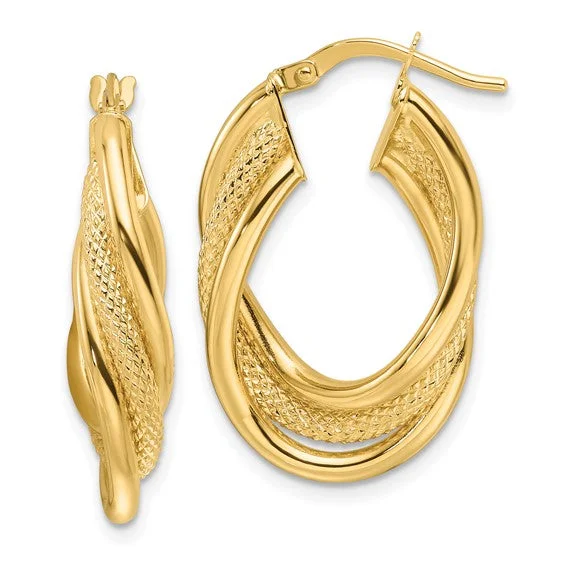 High-End Sparkle, Low-End Prices – Jewelry Sale Live 14K Yellow Gold Medium Textured Oval Hoop Earrings