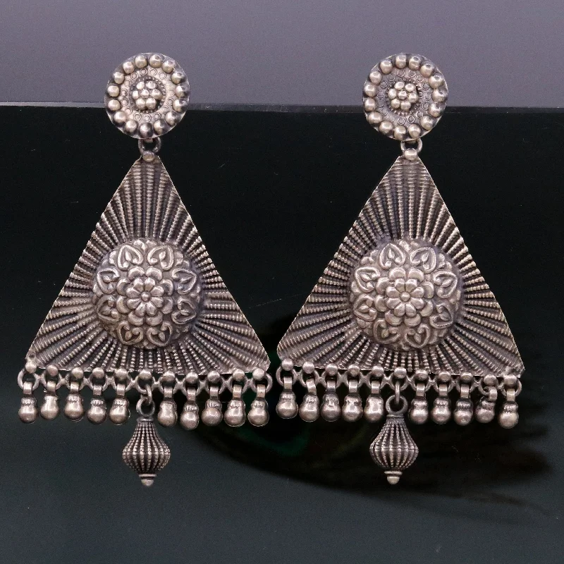 Handmade Pearl Jewelry For Timeless Elegance 925 silver handcrafted Indian traditional style vintage design large earring, stud earring, drop dangle, ethnic tribal gifting jewelry s797