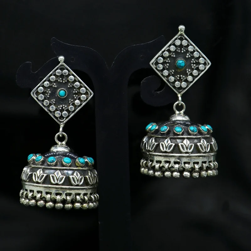 Buy More, Save More – Special Jewelry Discounts 925 sterling silver chandelier stylish handmade earring jhumka, Gorgeous turquoise stone earring drop dangle, tribal ethnic earring ear740